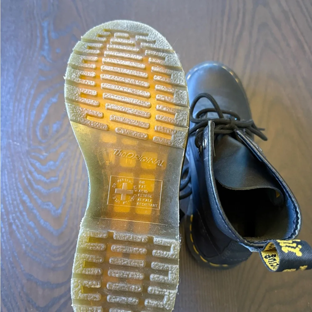 Dr. Martens Black Leather Lace-Up Boots with Yellow Stitching - Picture 4 of 4